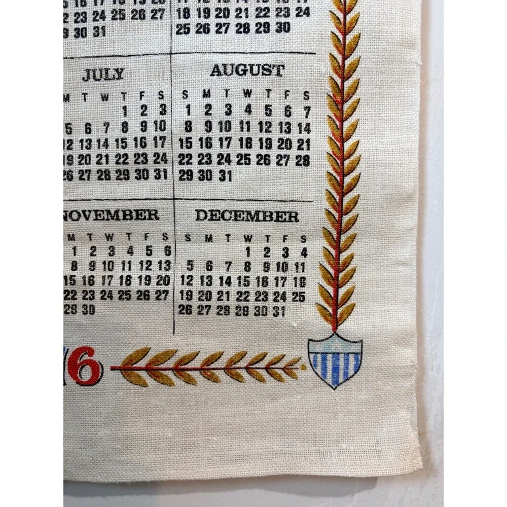 Vtg 1976 Bicentennial Linen Tea Towel Calendar 200 years of Freedom